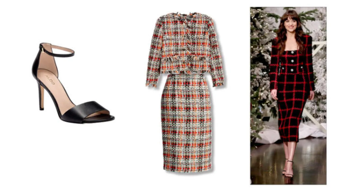 داكوتا جونسون - جاكيت وتنورة  من «نوردستروم» - صندل من «ألدو»