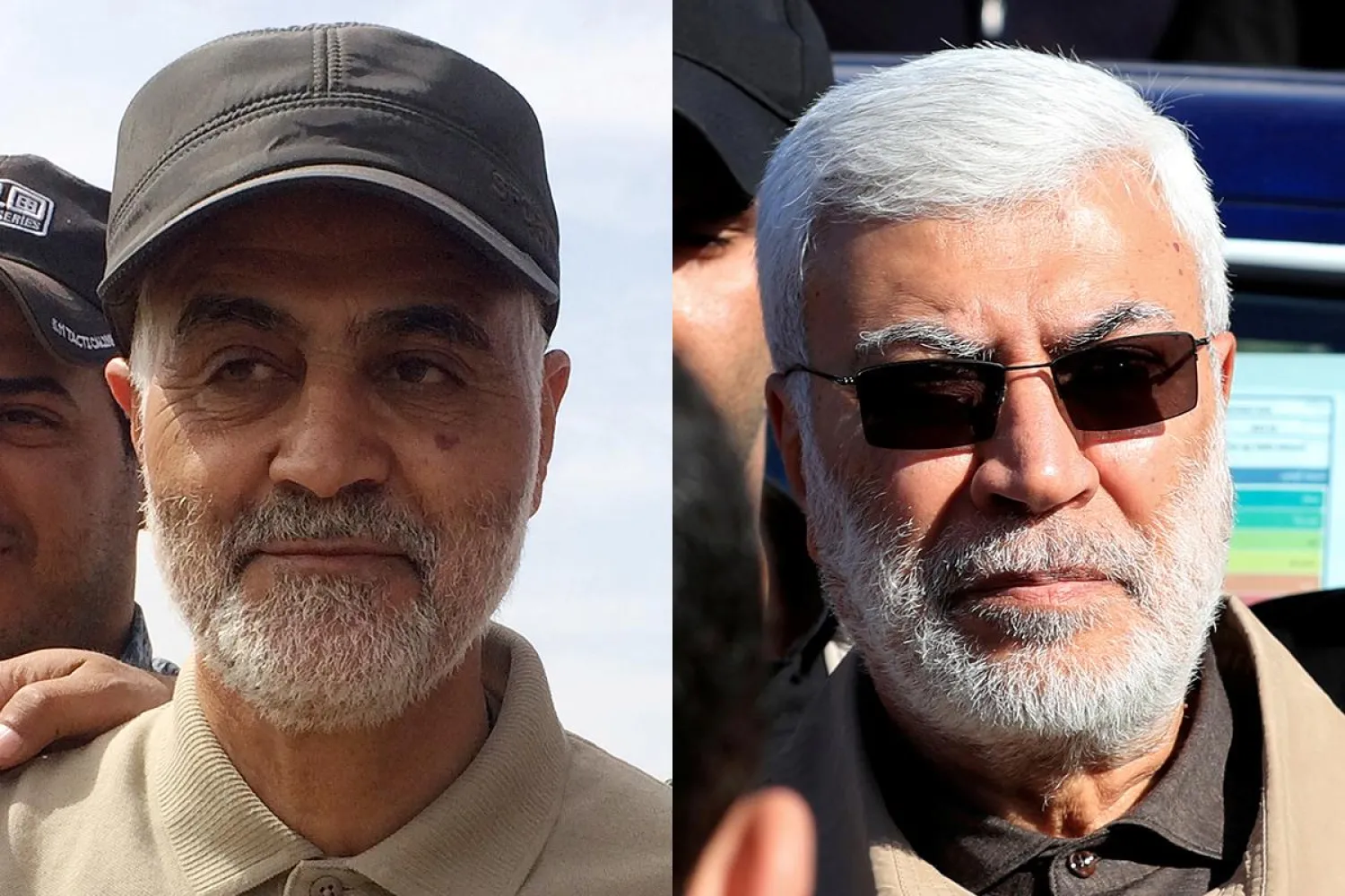 FILE PHOTO: Combination photo of Iranian Revolutionary Guard Commander Qassem Soleimani (L) and Abu Mahdi al-Muhandis, a commander in the Popular Mobilization Forces. REUTERS/Stringer/Thaier al-Sudani