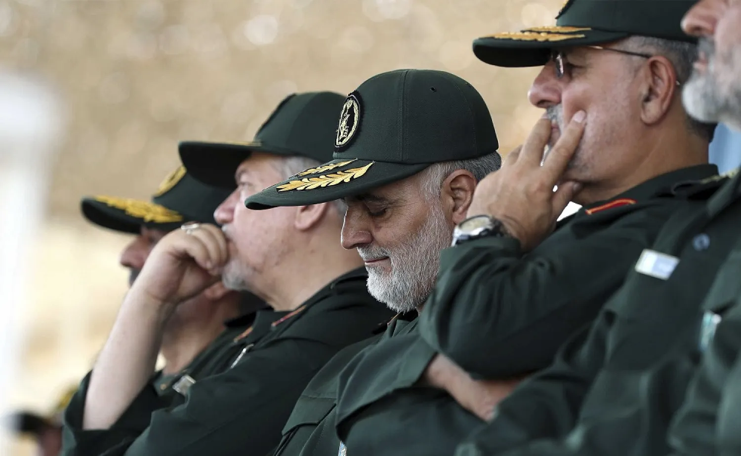 Qasem Soleimani, center, attends a graduation ceremony of a group of the Revolutionary Guards’ officers in Tehran, Iran, June 30, 2018. (AP)