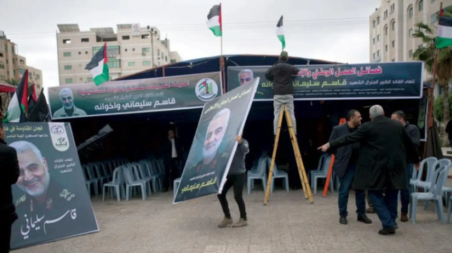 A funeral procession held by Hamas and the PIJ in Gaza for Iran's Qasim Soleimani (AP)

