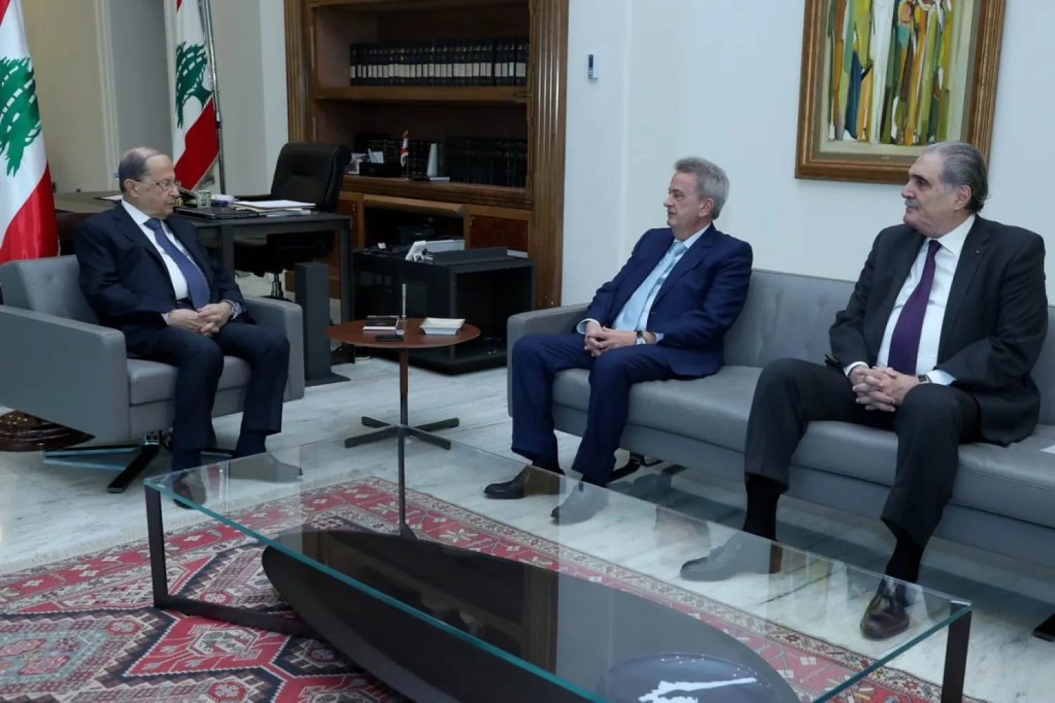 President Michel Aoun discussed Friday the monetary situation in Lebanon with Central Bank Governor Riad Salameh in presence of Caretaker Minister of State for Presidency Affairs, Salim Jreissati (NNA)