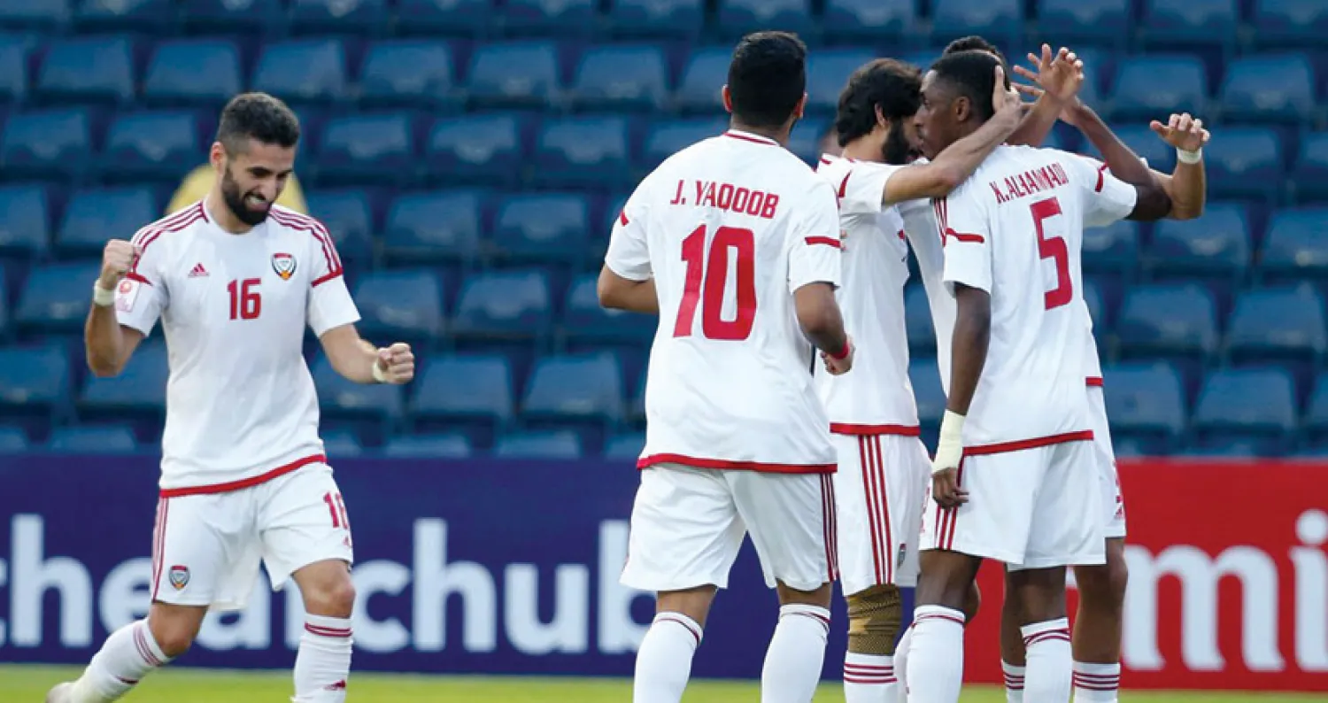 فرحة إماراتية أمس بعد الثنائية في شباك كوريا الشمالية (الشرق الأوسط)