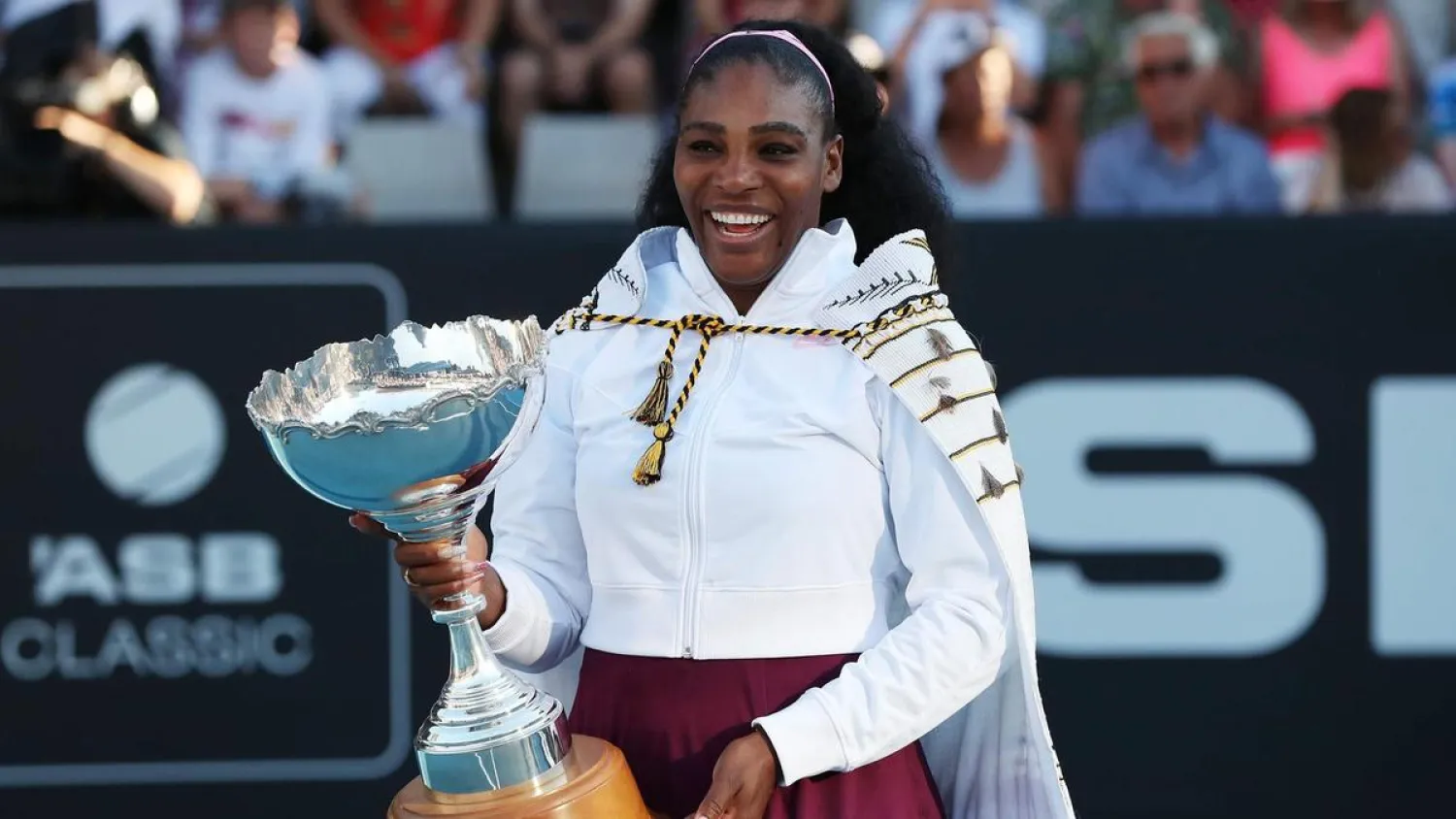 Serena Williams with the Auckland Classic trophy after beating Jessica Pegula in the final. (AFP)