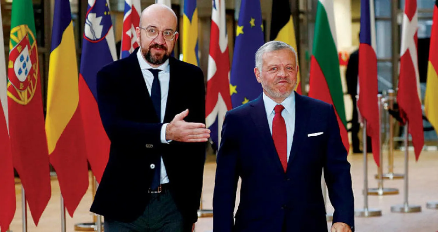 العاهل الأردني الملك عبد الله الثاني يلتقي رئيس المجلس الأوروبي شارل ميشال (رويترز)