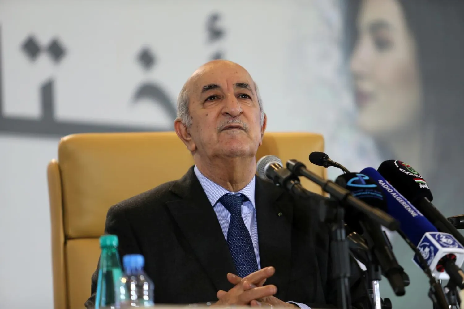 Newly elected president Abdelmadjid Tebboune talks to the press during a news conference, in Algiers, Algeria December 13, 2019. REUTERS/Ramzi Boudin
