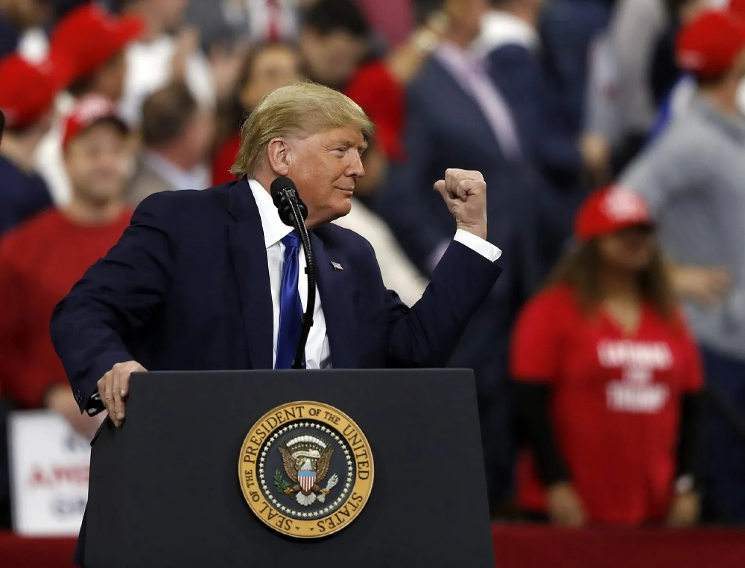 President Donald Trump speaks at a campaign rally Tuesday, Jan. 14, 2020, in Milwaukee. (AP)