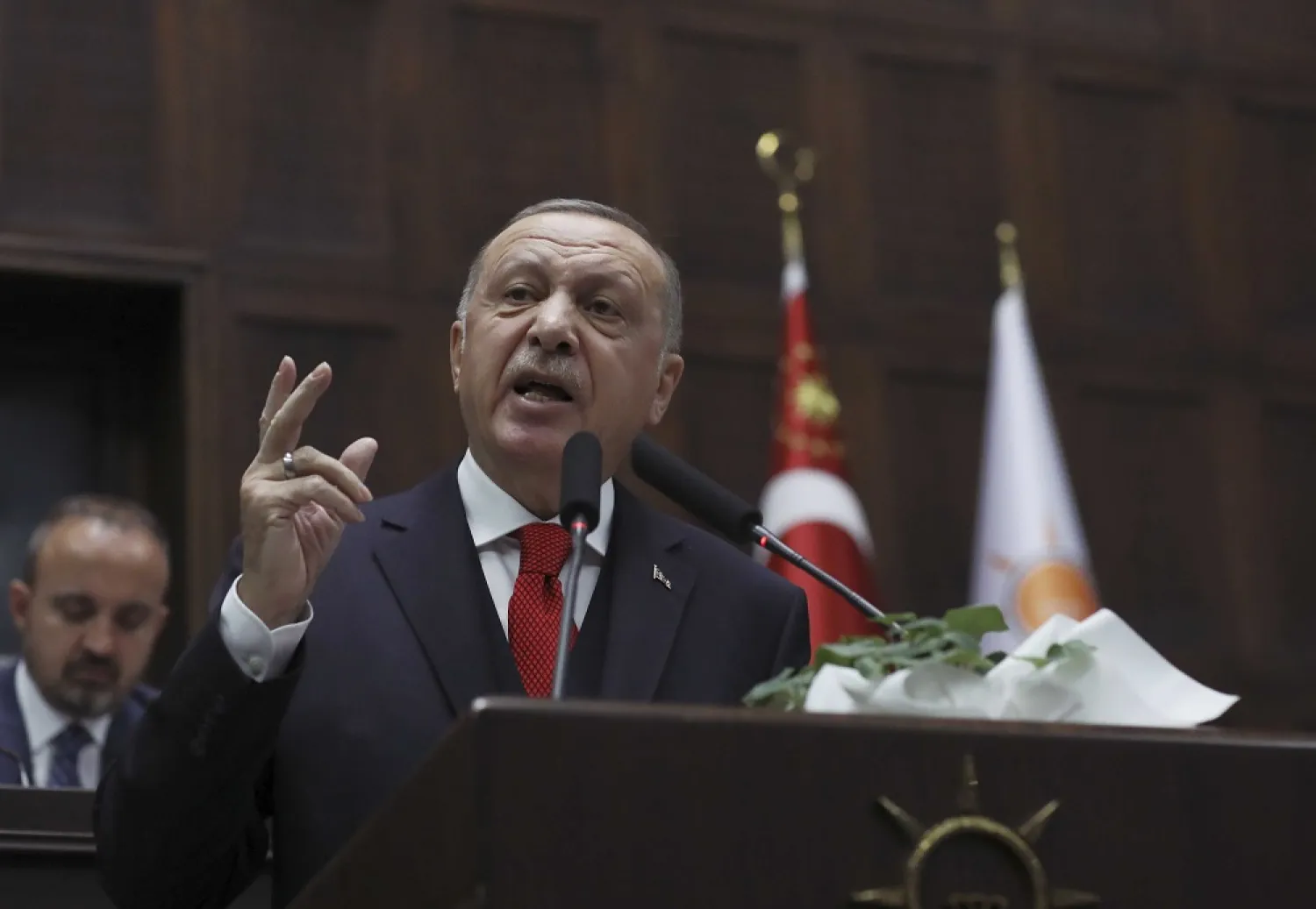 Turkey's President Recep Tayyip Erdogan addresses his ruling party's legislators, in Ankara, Jan. 14, 2020. (AP)