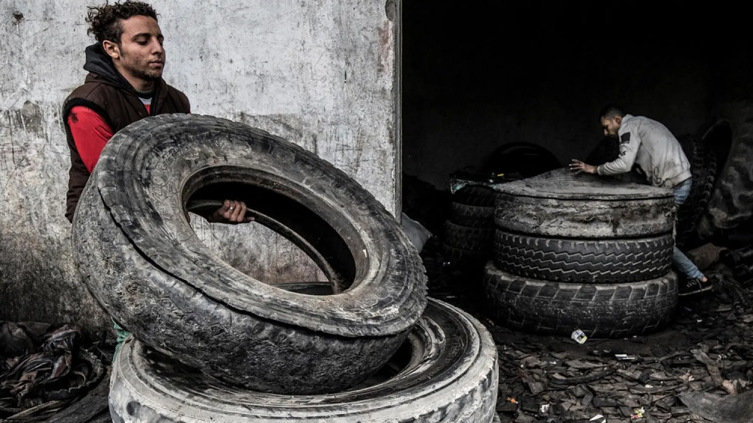 Residents of the Egyptian village of Mit al-Harun have for decades eked out a living by recycling old tires into baskets, landscaping materials and alternative fuels. (AFP)