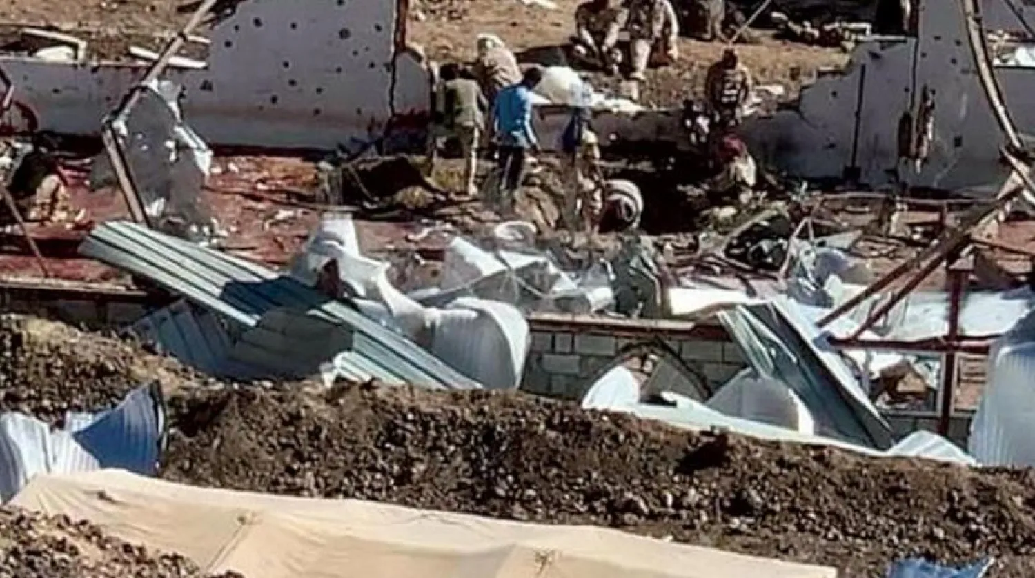 Photo taken from social media shows the damage caused by the Houthi attack in Marib