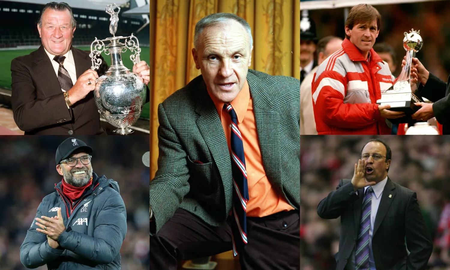  Clockwise from top left: Bob Paisley, Bill Shankly, Kenny Dalgligh, Rafa Benítez and Jürgen Klopp. Composite: Getty Images, PA
