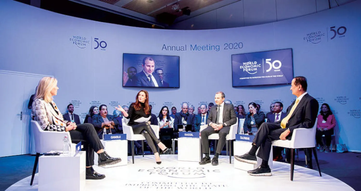 وزير الخارجية السابق جبران باسيل خلال مشاركته في منتدى دافوس (المنتدى الاقتصادي العالمي)