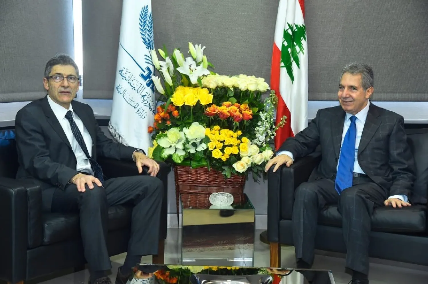 Finance Minister Ghazi Wazni and IMF Alternate Executive Director Sami Geadah during a meeting, Jan. 25, 2020. NNA