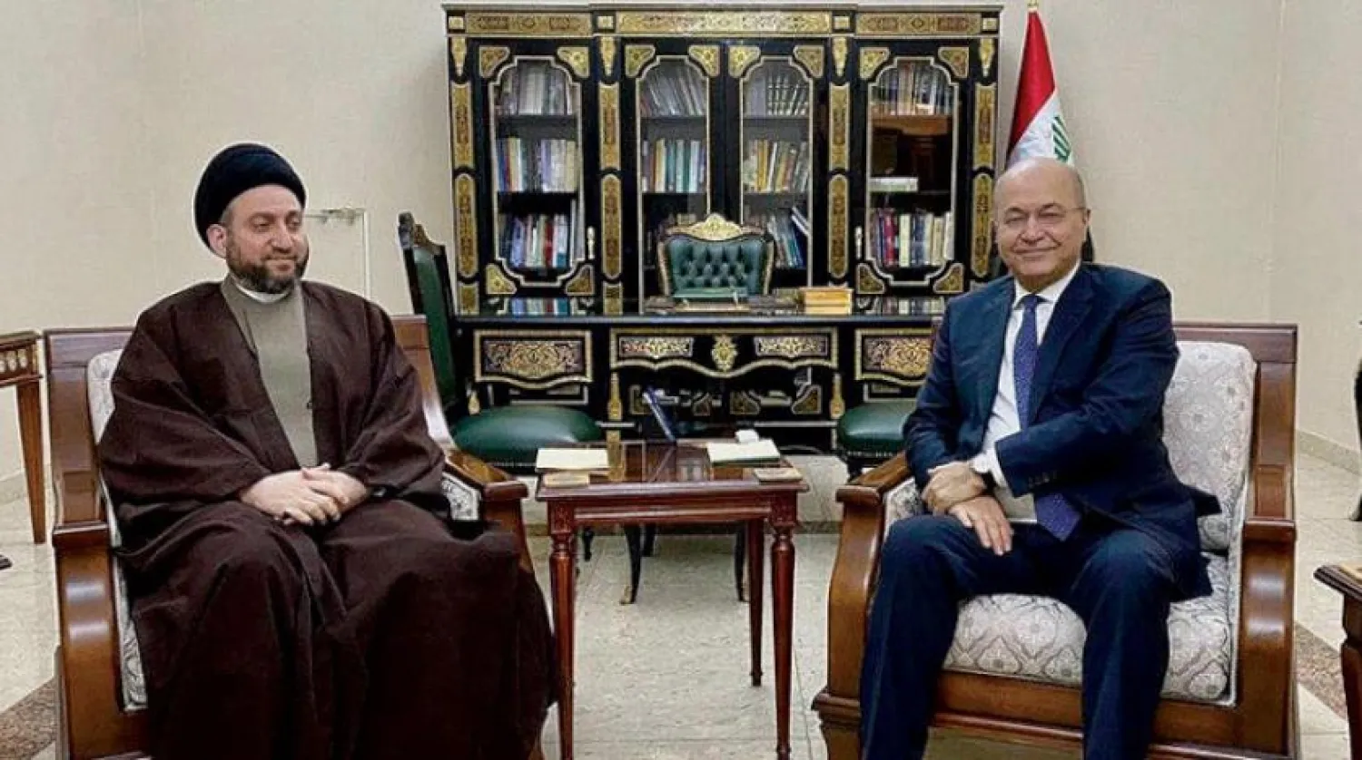 Iraqi President Barham Salih during his meeting with head of the National Wisdom Movement Ammar al-Hakim in Baghdad on Sunday, January 26, 2020 (Presidential Office)