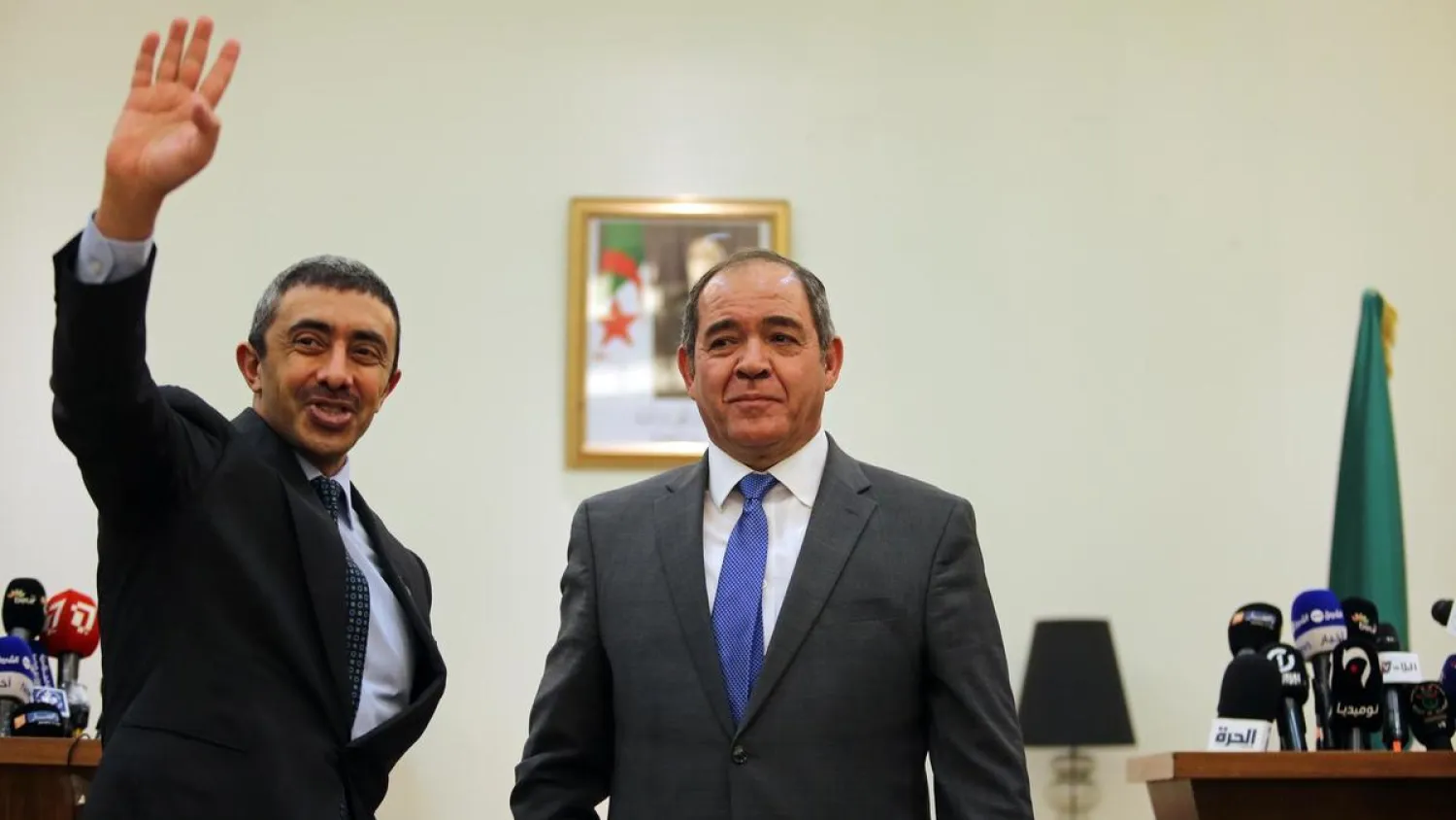 The Algerian and UAE foreign ministers during their meeting in Algiers on Monday, January 27, 2020. (Reuters)