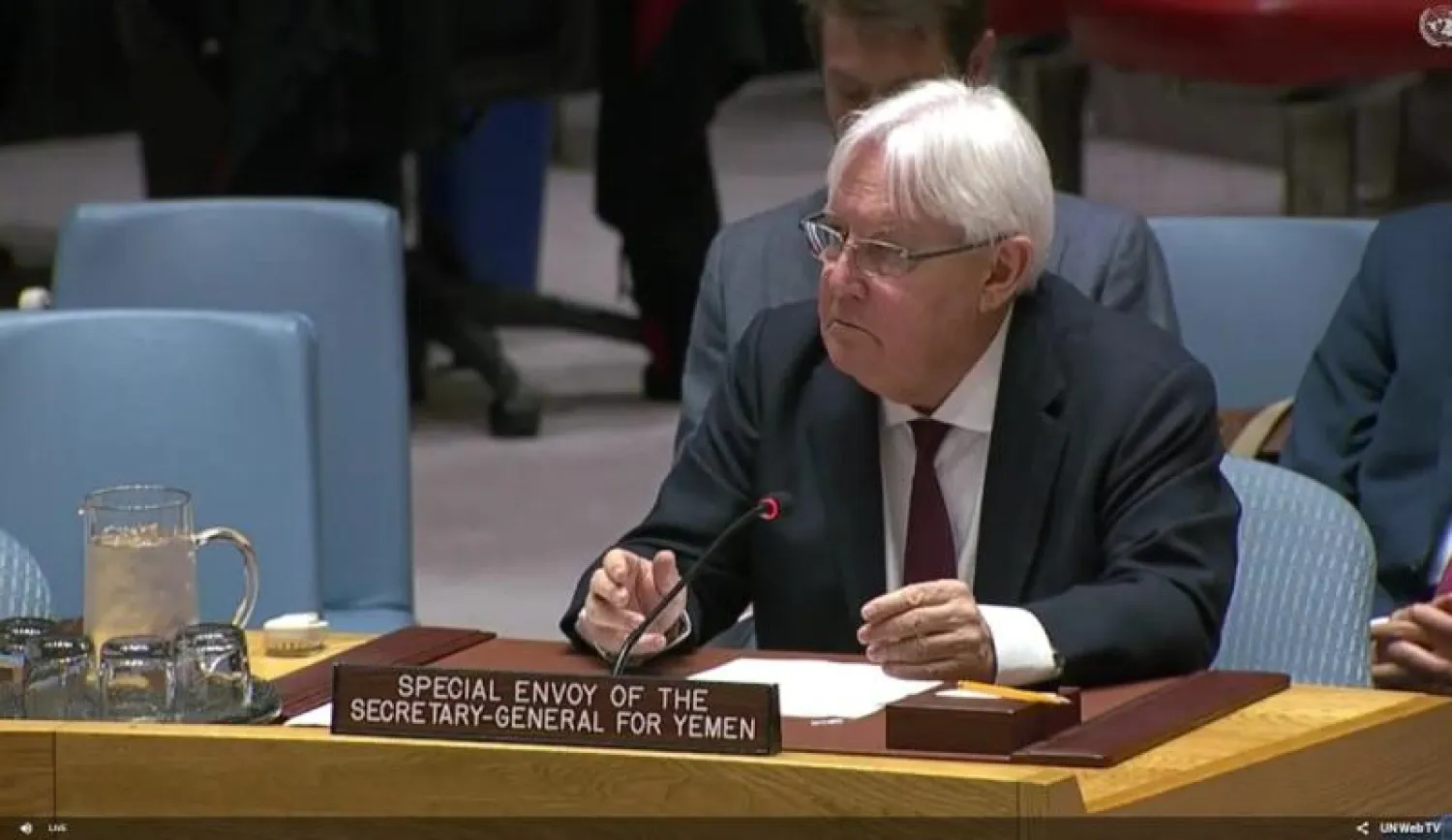 غريفيث لدى إحاطته مجلس الأمن في جلسة سابقة (حساب المبعوث الأممي لدى اليمن على «تويتر»)