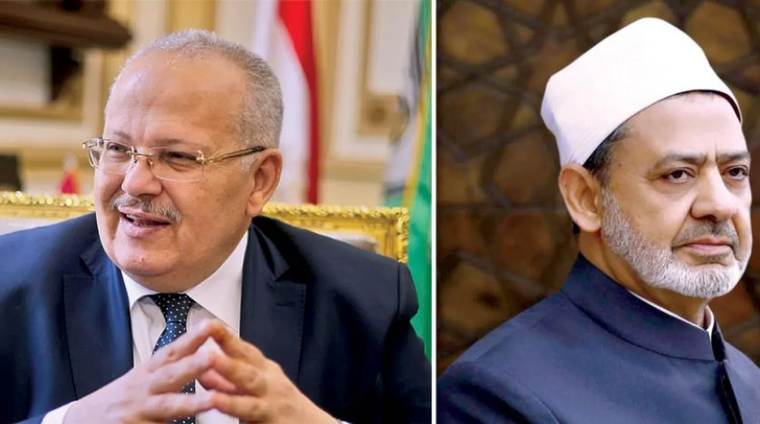 Grand imam of Al-Azhar Sheikh Ahmed El-Tayyeb (right) and  President of Cairo University Mohamed Osman Elkhosht (left)

