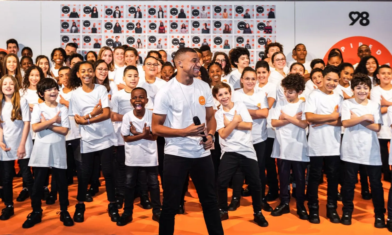 Kylian Mbappé, the France and PSG forward, launching his charity, Inspired by KM. Photograph: Nicolas Broquedis