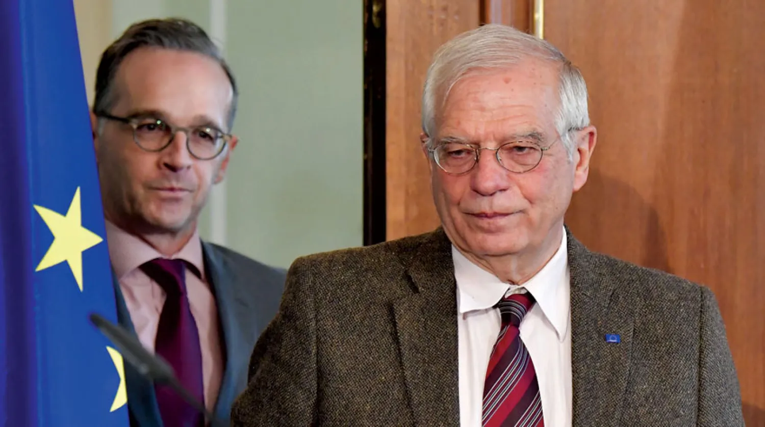 مسؤول السياسة الخارجية بالاتحاد الأوروبي ووزير الخارجية الألماني في برلين الأسبوع الماضي (أ.ف.ب)