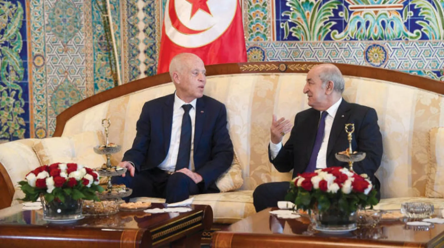 تبون وسعيّد خلال محادثاتهما في الجزائر أمس (إ.ب.أ)