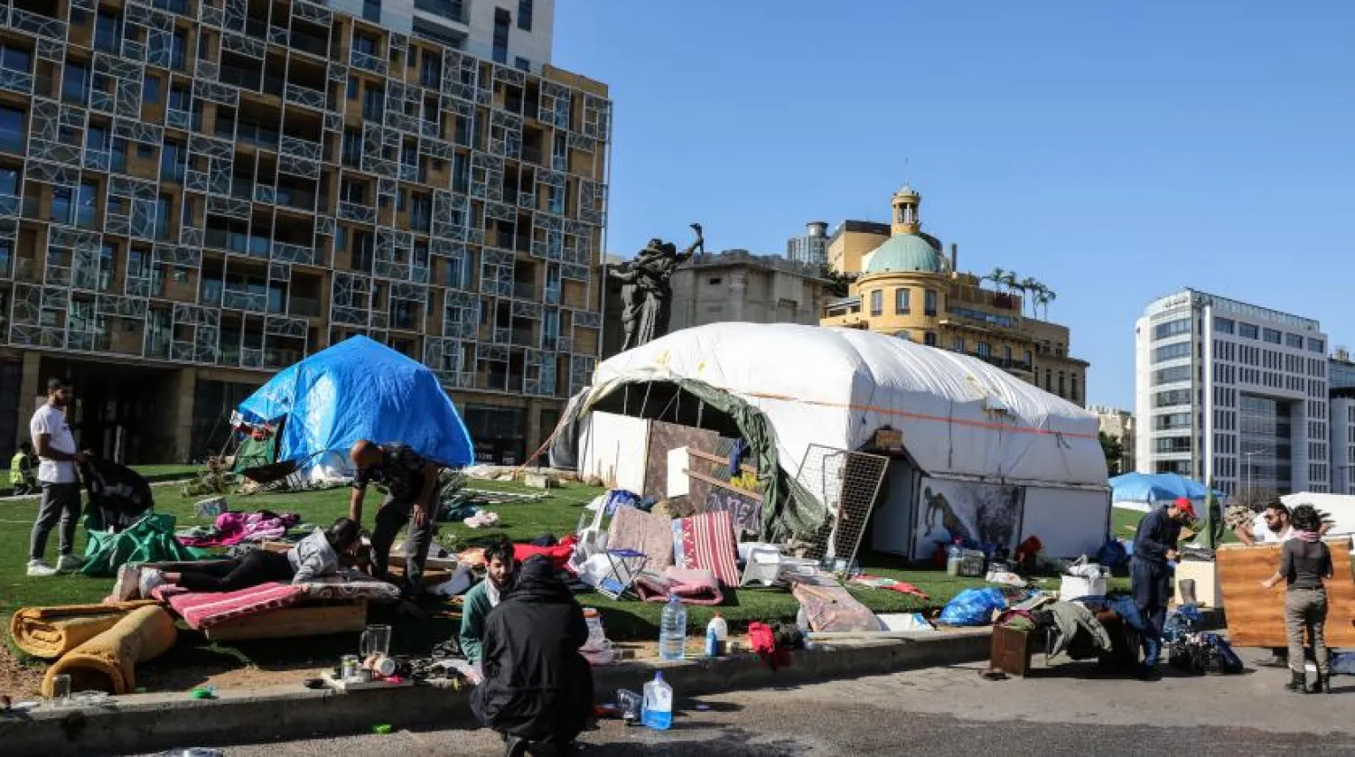Protesters' tents in Martyr's Square, Down Town Beirut. Asharq Al-Awsat
