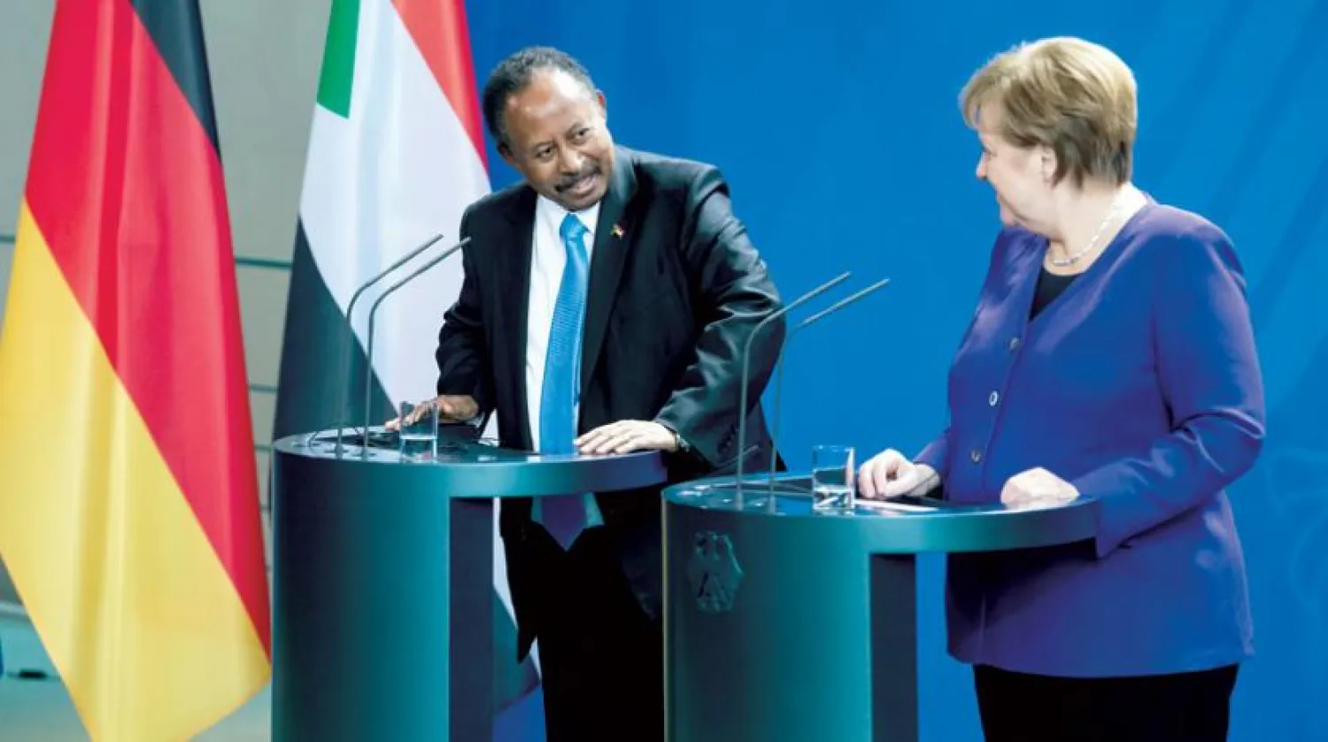 Merkel and Hamdok hold a joint press conference prior to their meeting at the Federal Chancellery, Berlin on 14 February 2020. Photo: Bernd von Jutrczenka/dpa