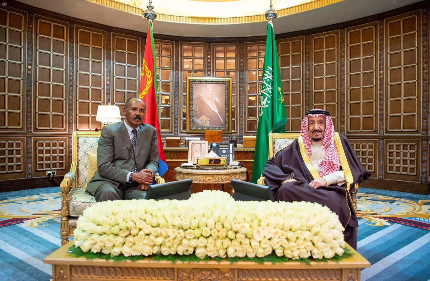 King Salman receives the President of Eritrea in Riyadh. (SPA)