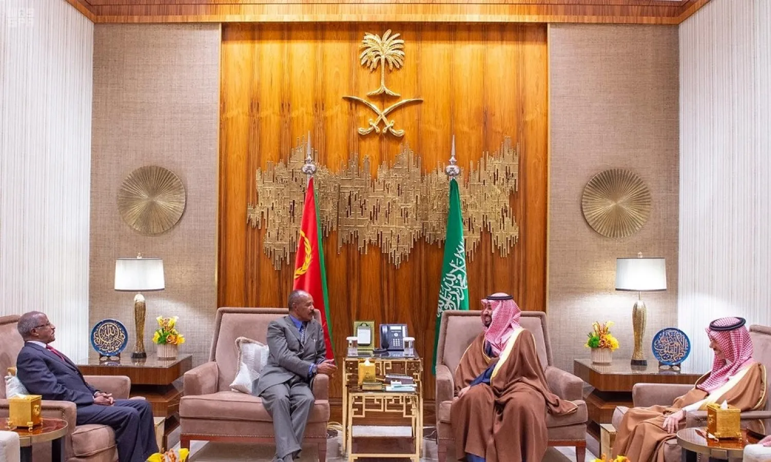 Crown Prince Mohammed bin Salman receives the President of Eritrea. (SPA)