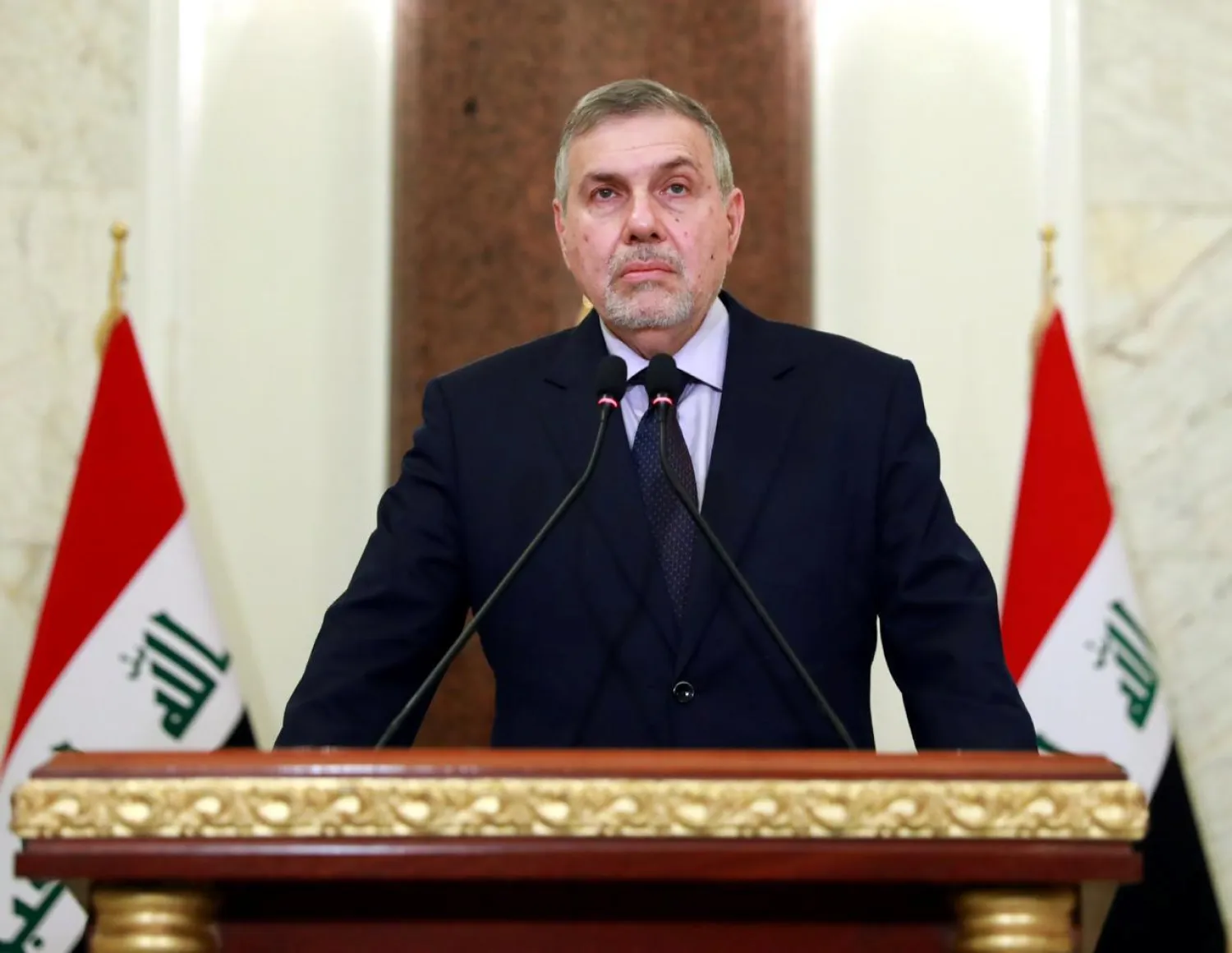 Newly appointed Prime Minister of Iraq, Mohammed Tawfiq Allawi delivers a televised speech in Baghdad, Iraq February 1, 2020. (Reuters)
