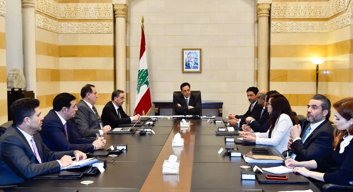 PM Hassan Diab met with a delegation from the IFC in Beirut Tuesday. (NNA)