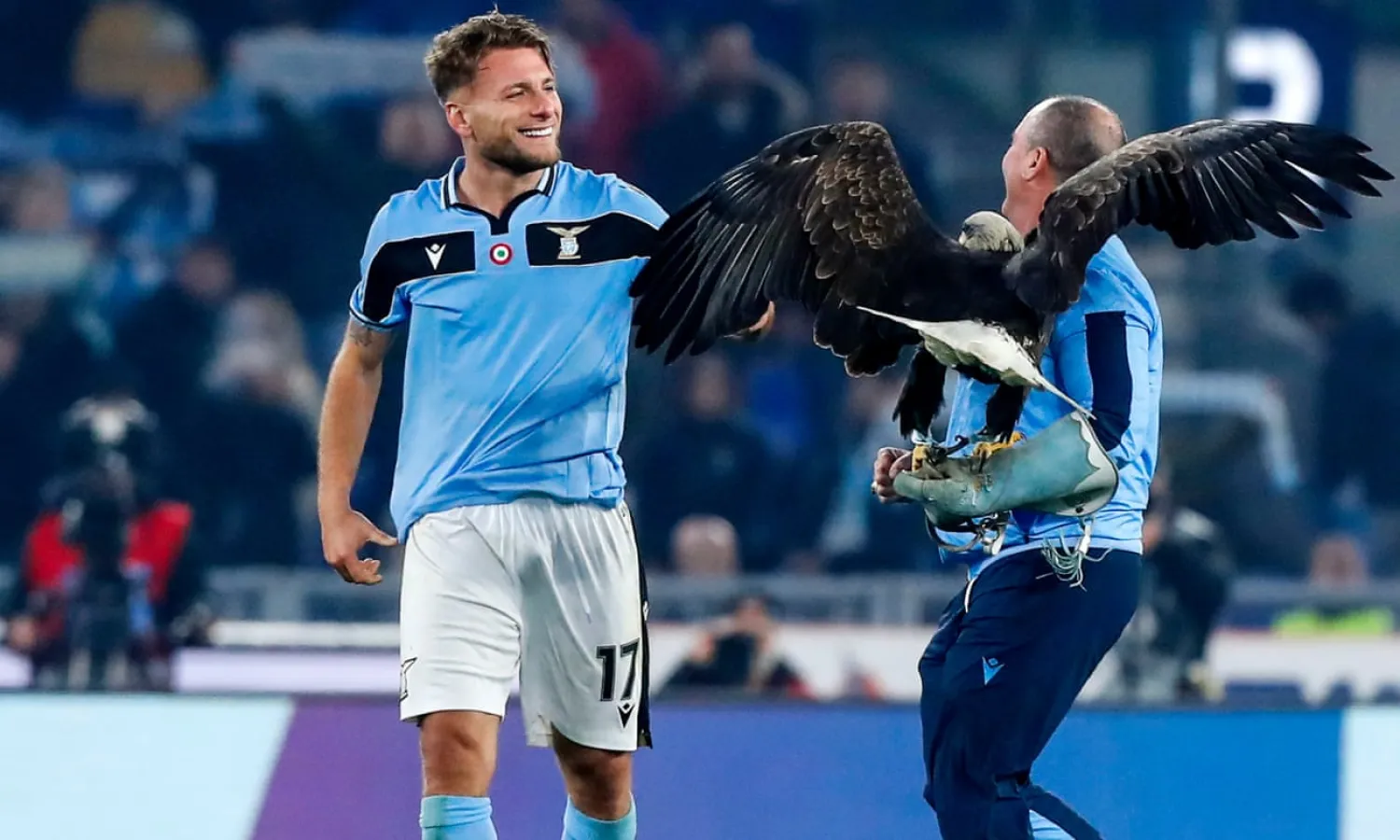  Lazio’s Ciro Immobile celebrates victory over Inter at the end of the match. Photograph: Angelo Carconi/EPA
