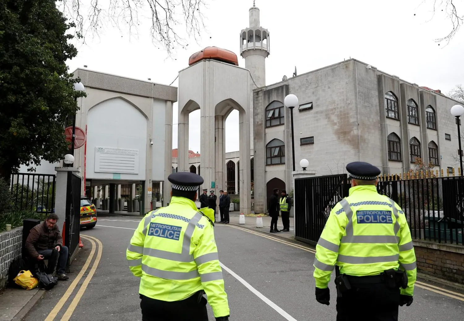 Police officers are seen outside the London Central Mosque in London, Britain February 21, 2020. REUTERS/Peter Nicholls