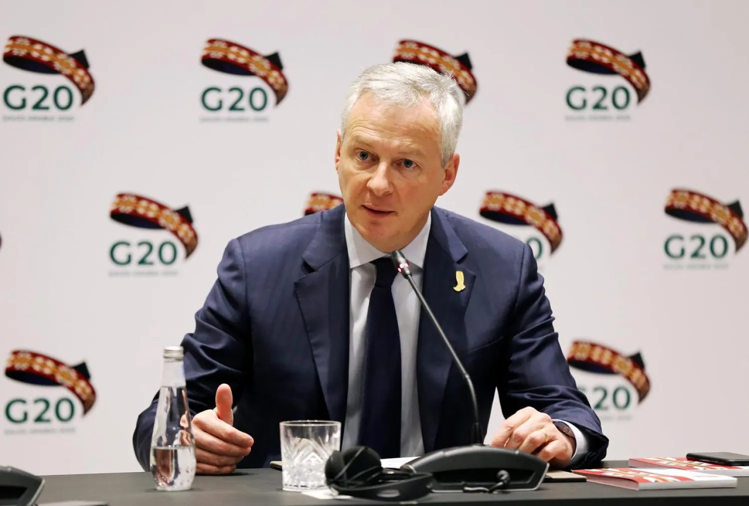 French Finance and Economy Minister Bruno Le Maire speaks during the G20 finance ministers and central bank governors meeting in Riyadh, Saudi Arabia, February 22, 2020. (Reuters)