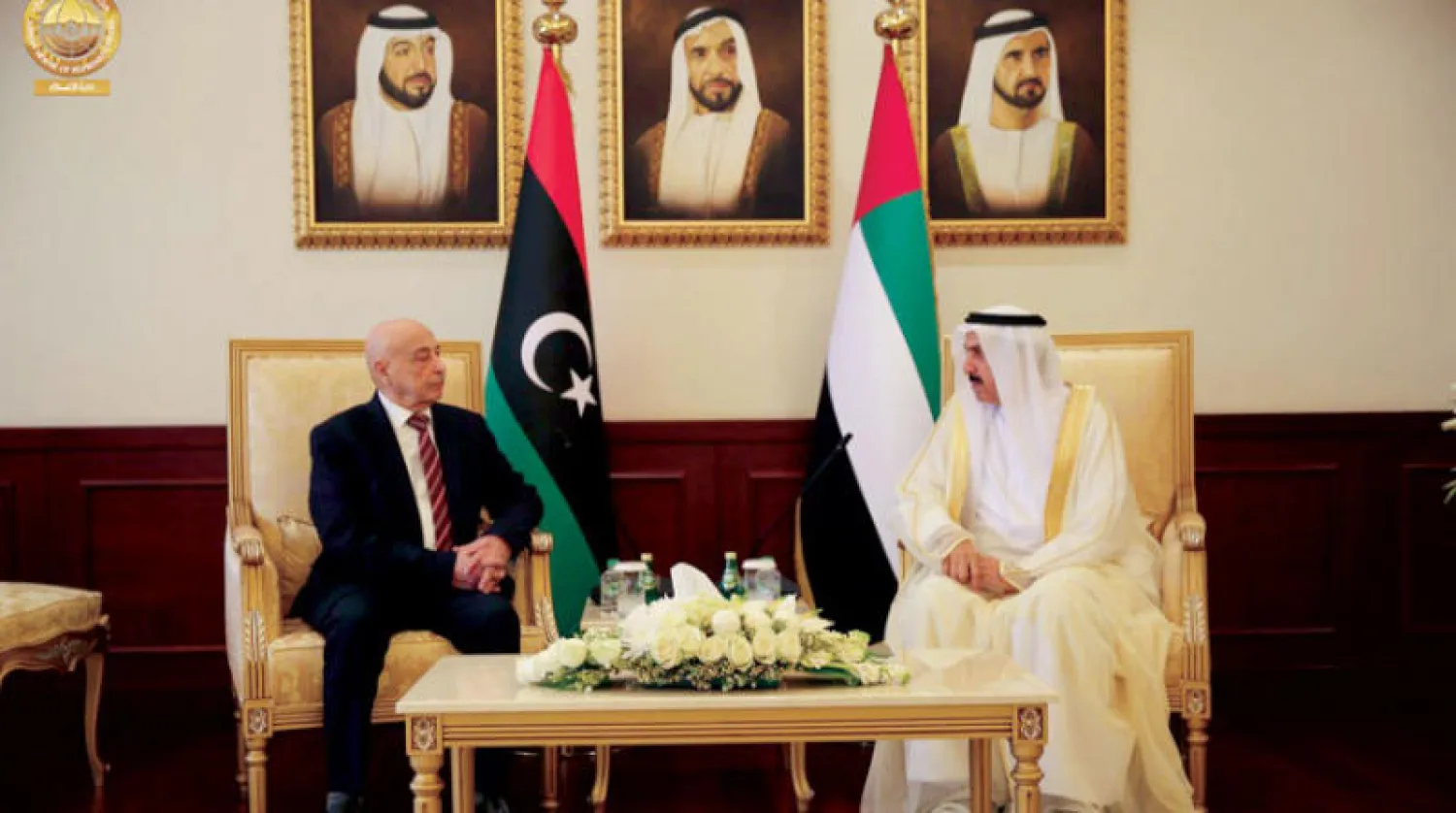 رئيس المجلس الوطني الاتحادي الإماراتي مستقبلاً رئيس مجلس النواب الليبي (مجلس النواب)