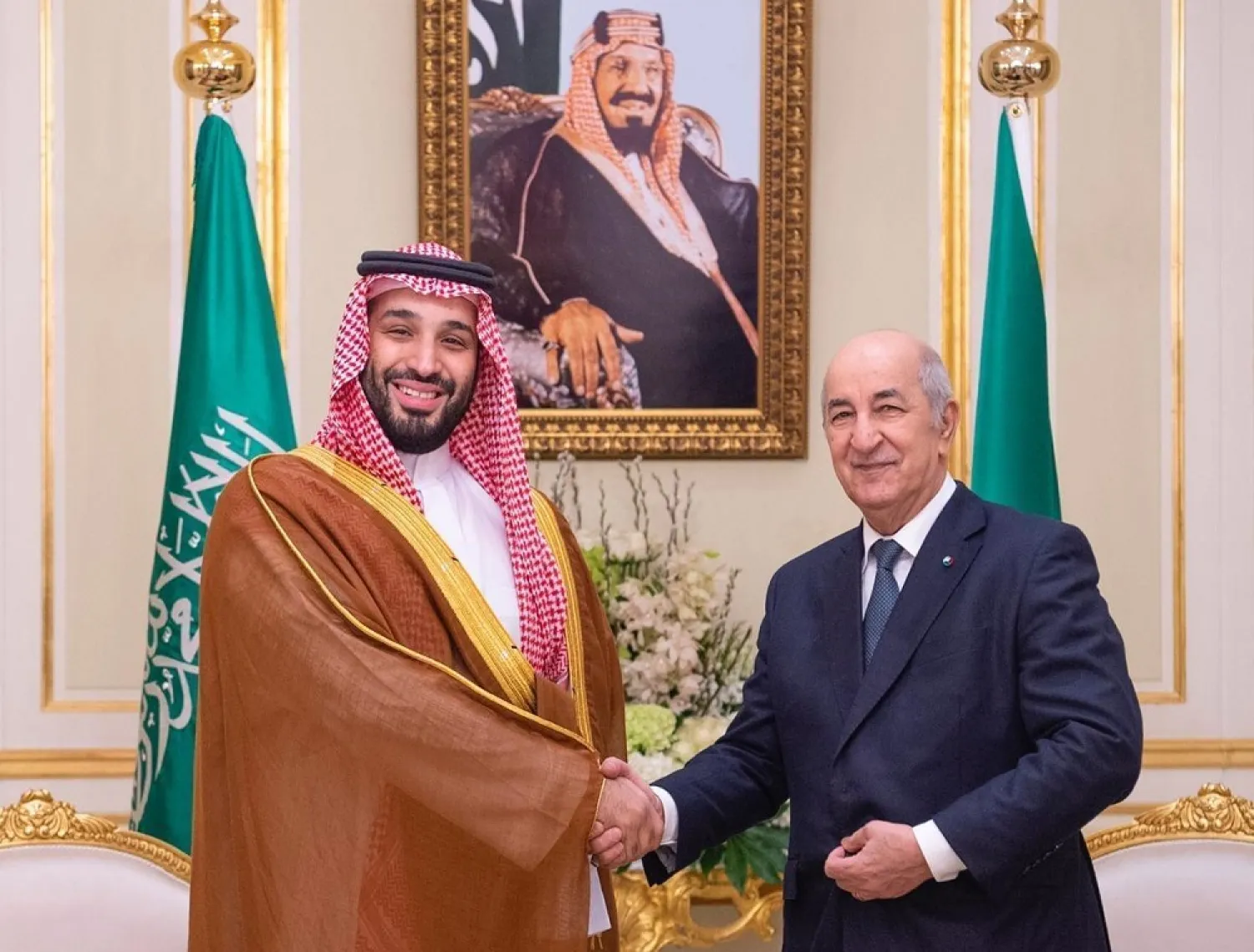Crown Prince Mohammed bin Salman receives the President of Algeria in Riyadh. (SPA)