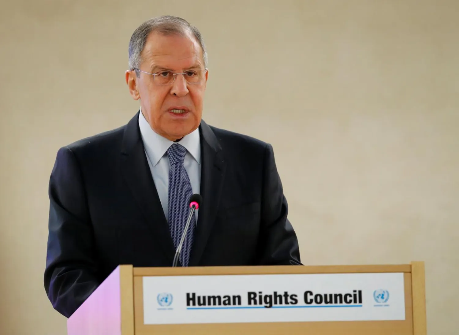 Sergei Lavrov, Minister for Foreign Affairs of Russia, attends the Human Rights Council at the United Nations in Geneva, Switzerland, February 28, 2018. REUTERS/Denis Balibouse