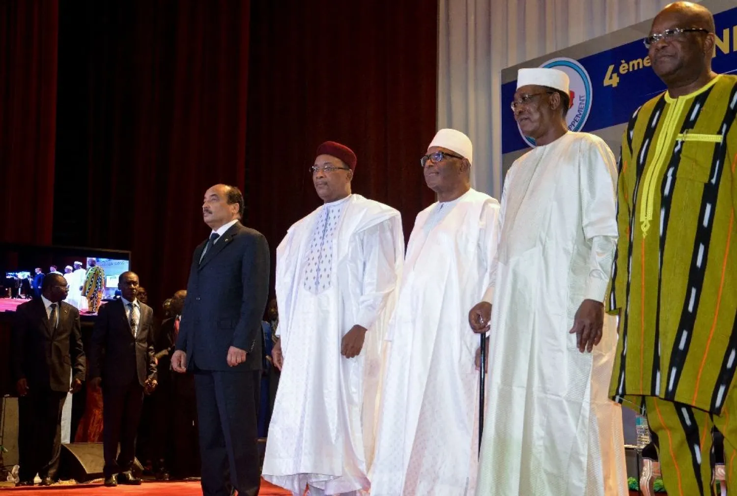 Mauritania's President Mohamed Ould Abdel Aziz, Niger's President Mahamadou Issoufou, Mali's President Ibrahim Boubacar Keita, Chad's President Idriss Deby and Burkina Faso's President Roch Marc Christian Kabore (L to R) attend a G5 Sahel summit in February 2018 (AFP Photo/BOUREIMA HAMA)
