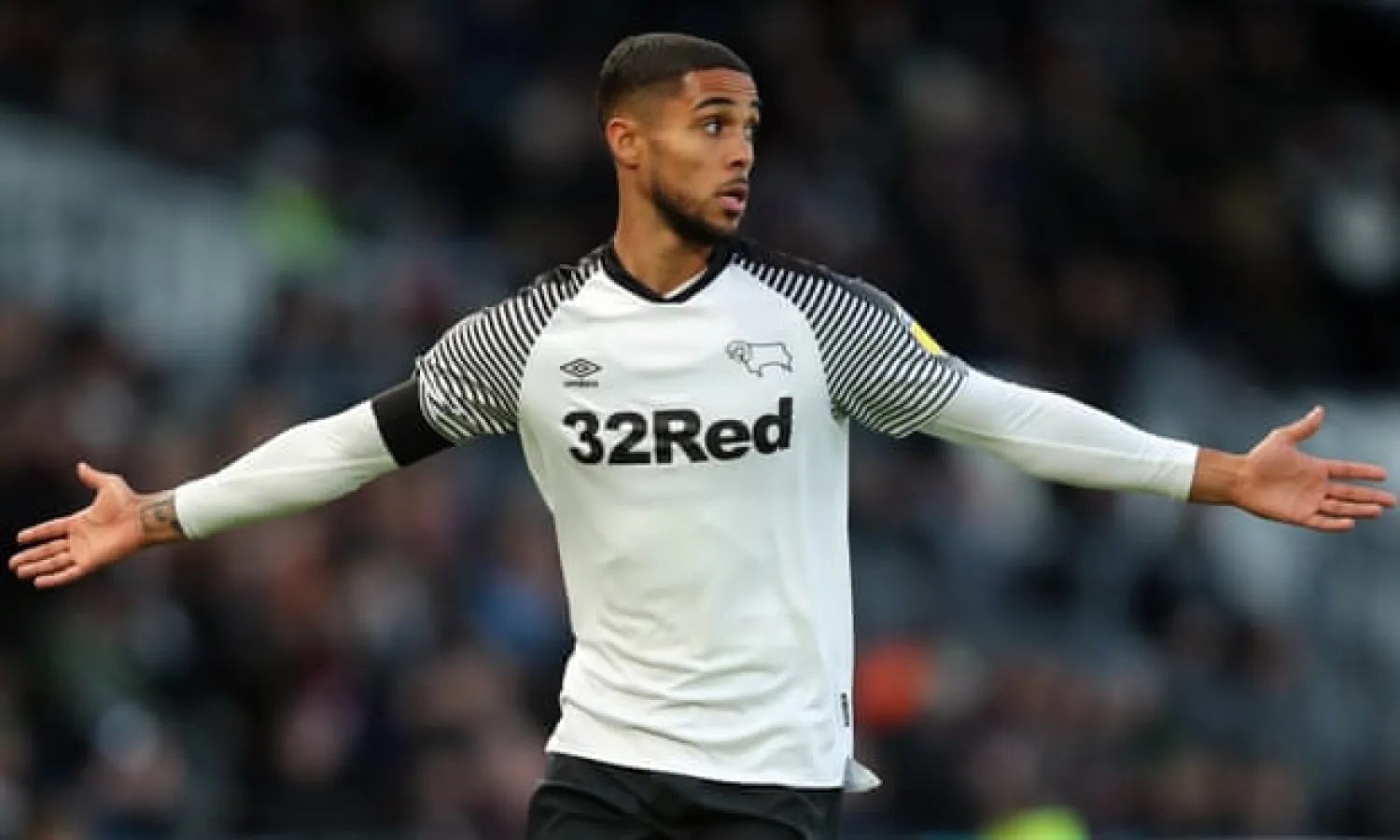  Derby’s Max Lowe said: ‘Racial ignorance, stereotyping and intolerance negatively affects the image of impressionable young footballers and creates an unnecessary divide in society.’ Photograph: Marc Atkins/Getty
