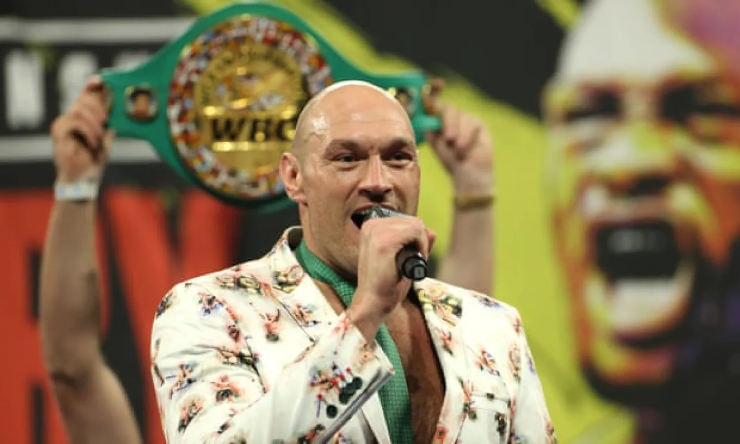  Fury delighted fans with a spirited rendition of American Pie after his victory. Photograph: Bradley Collyer/PA
