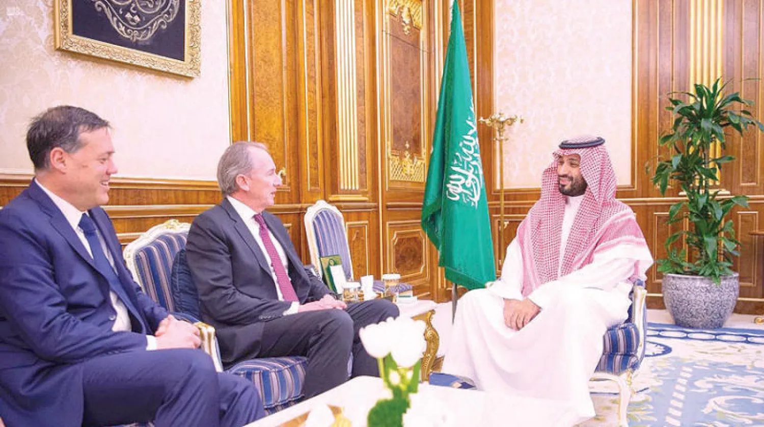 ولي العهد السعودي لدى لقائه الرئيس التنفيذي لبنك مورغان ستانلي (واس)