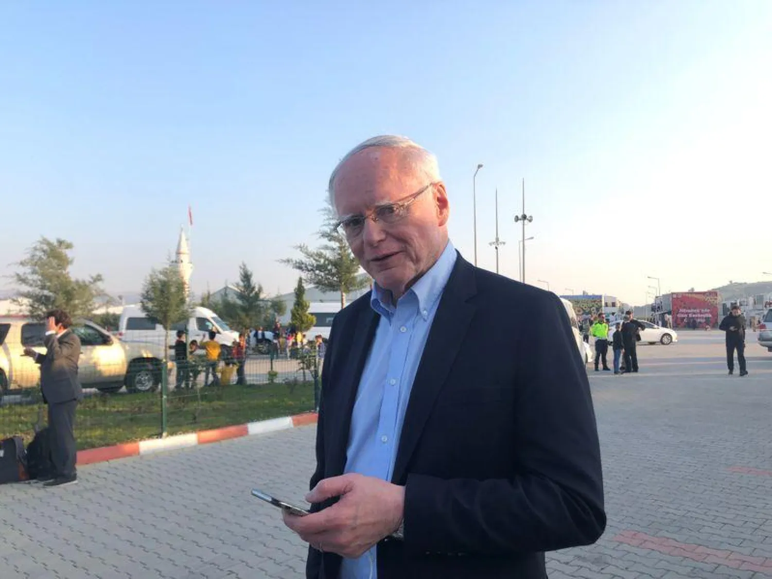 FILE PHOTO: James Jeffrey, the US envoy for Syria, is pictured outside the Boynuyogun refugee camp near Hatay, Turkey, March 3, 2020.REUTERS/Mehmet Emin Caliskan
