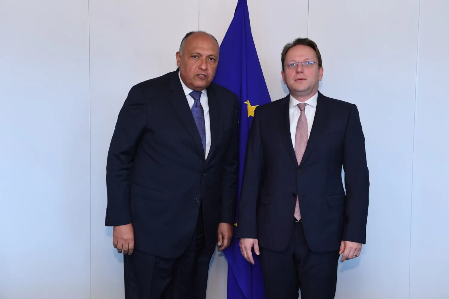 Egypt's Foreign Minister Sameh Shoukry met Thursday with Commissioner for Neighborhood and Enlargement Oliver Varhelyi (Varhelyi’s Twitter account)