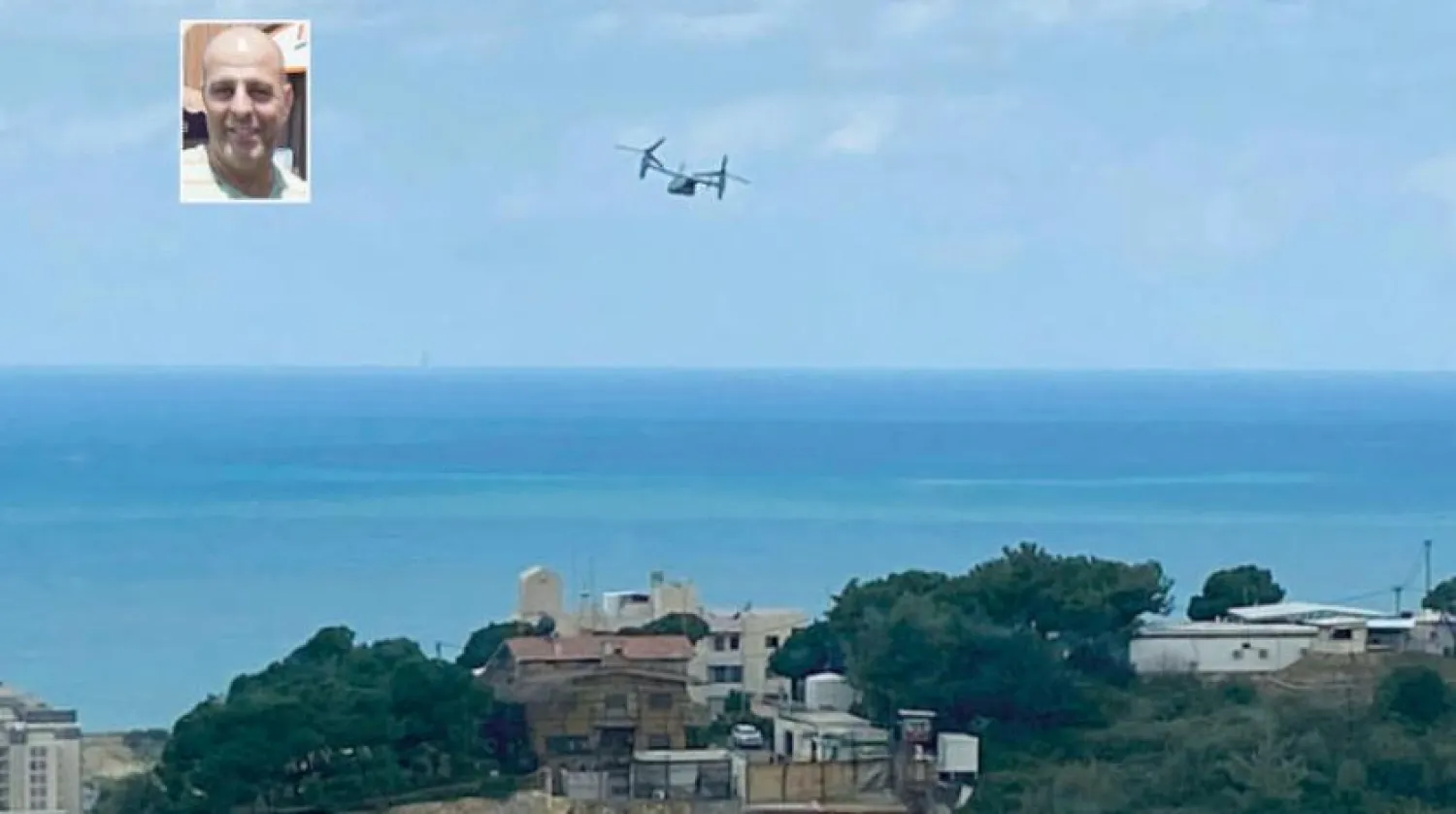 A US Marine Osprey is seen taking off from the US Embassy in Awkar, northeast of Beirut, Lebanon, Thursday, March 19, 2020.  And the July 5, 2016 file photo, shows Amer Fakhoury. AP

