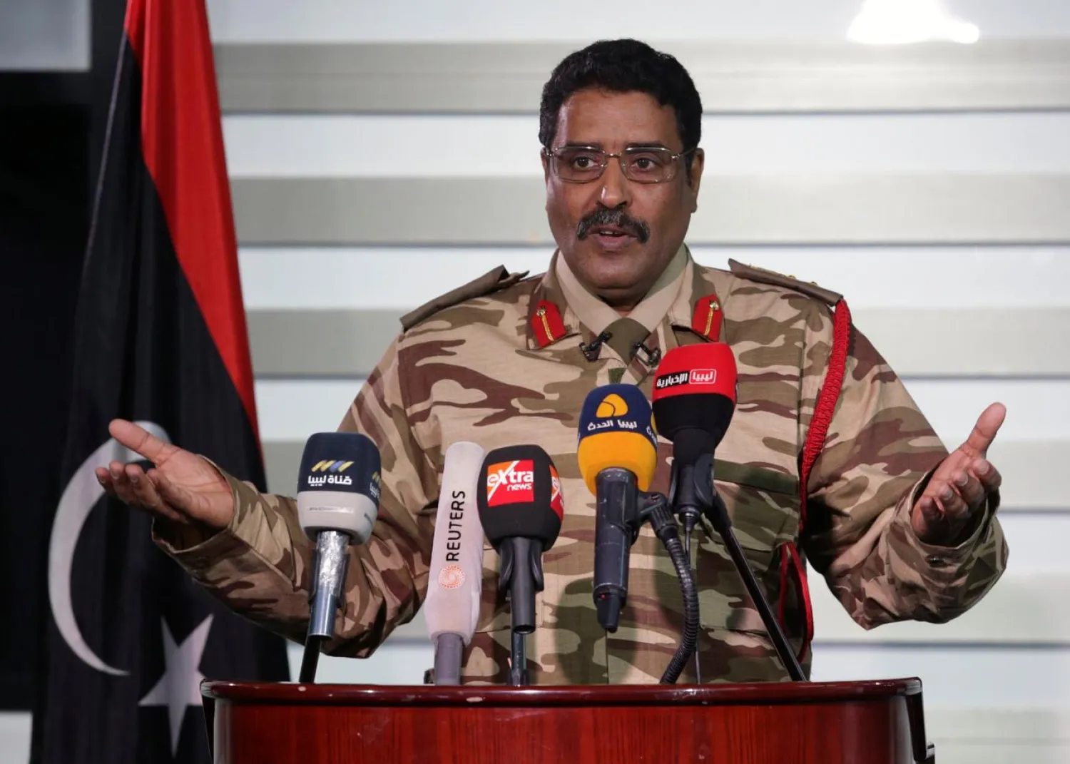 Spokesman of Libyan National Army (LNA) Ahmed Al-Mismari gestures during a news conference in Benghazi, Libya, March 3, 2017. REUTERS/Esam Omran Al-Fetori