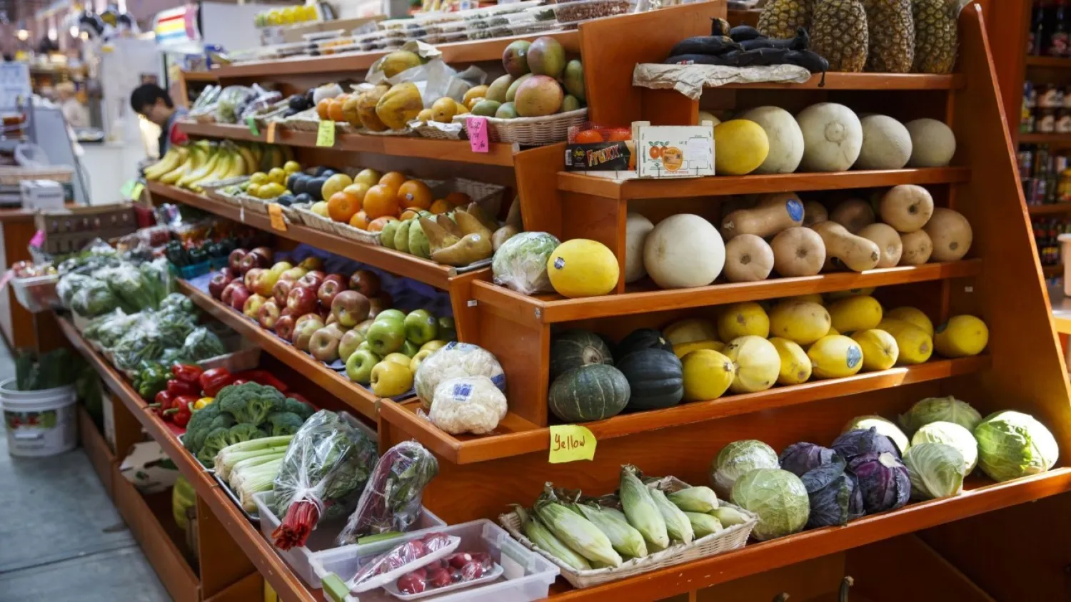 In this April 24, 2014 file photo, a variety of healthy fruits and vegetables are displayed for sale at a market in Washington. (AP Photo/J. Scott Applewhite, File)