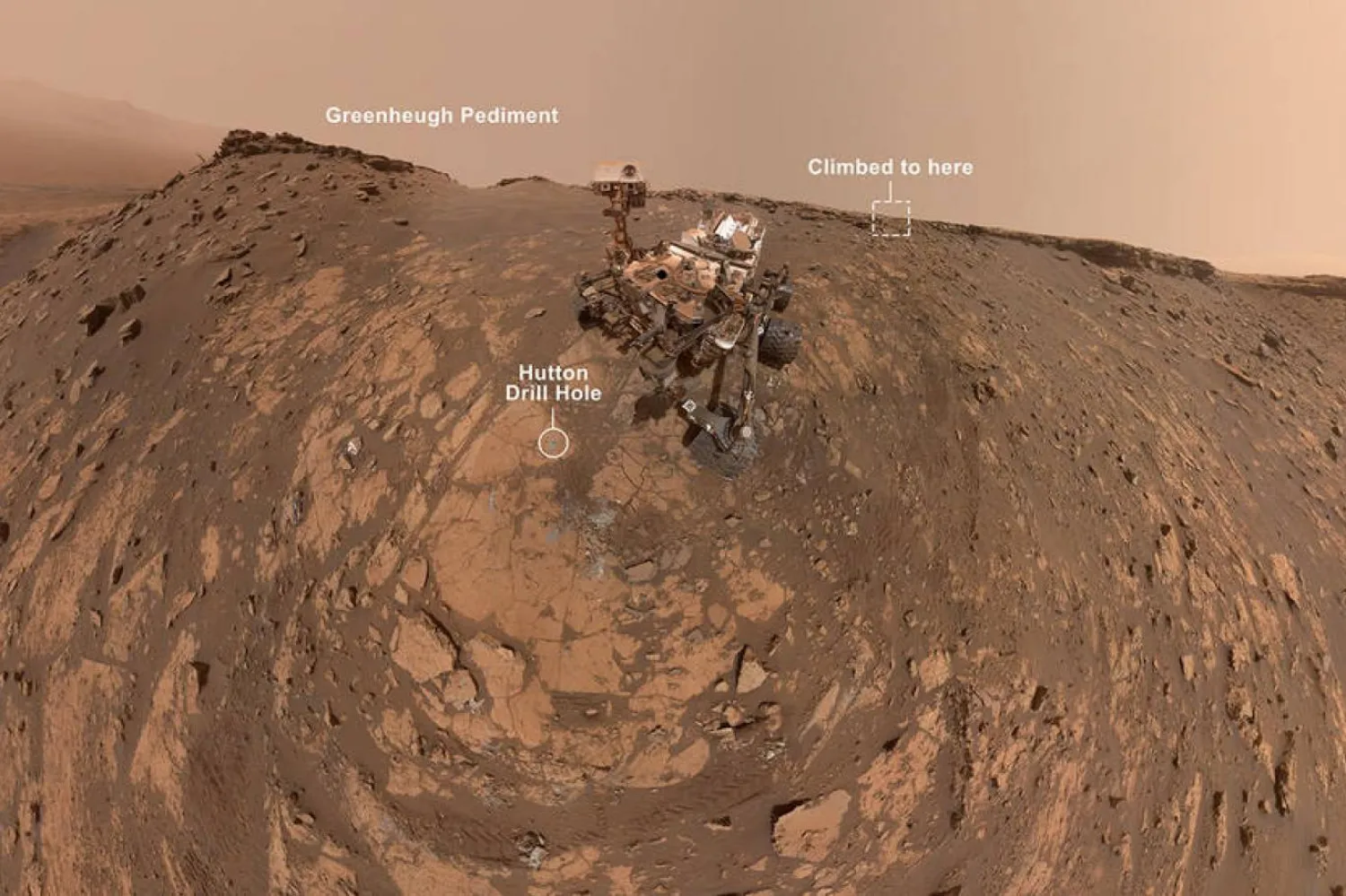 Sağ üstte Curiosity'nin ulaşarak rekor kıracağı nokta görülüyor (NASA)