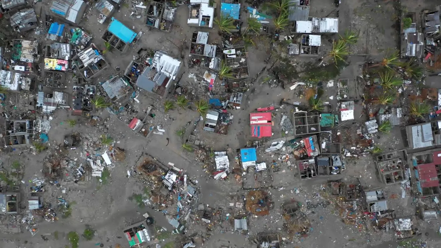 A general view shows destruction after Cyclone Idai in Beira, Mozambique, March 16-17, 2019 in this still image taken from a social media video on March 19, 2019. Care International/Josh Estey via REUTERS
