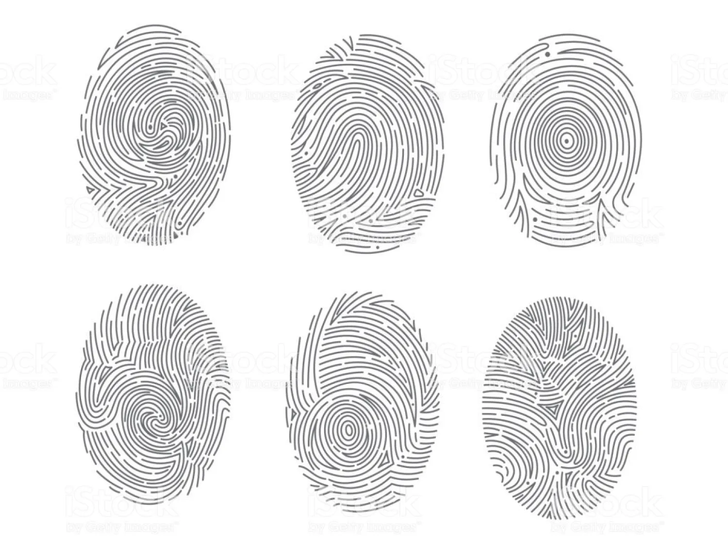 Vector fingerprint scan Icons. hand drawn biometric fingerprints set. istockphoto