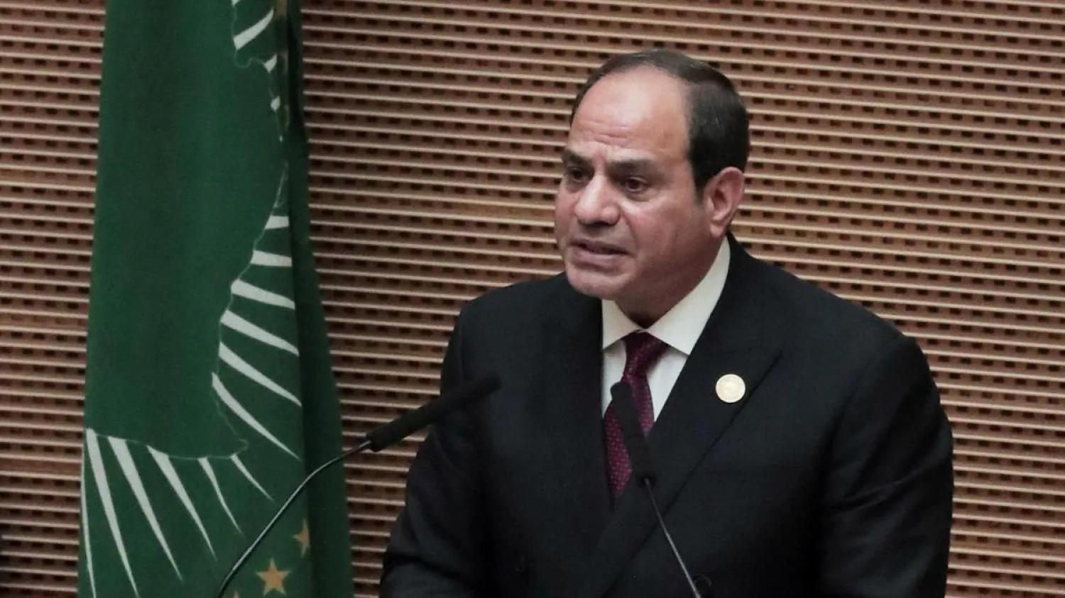 Egyptian President Sisi addresses the African Union summit in Addis Ababa, Ethiopia, on February 9, 2020. (Reuters)