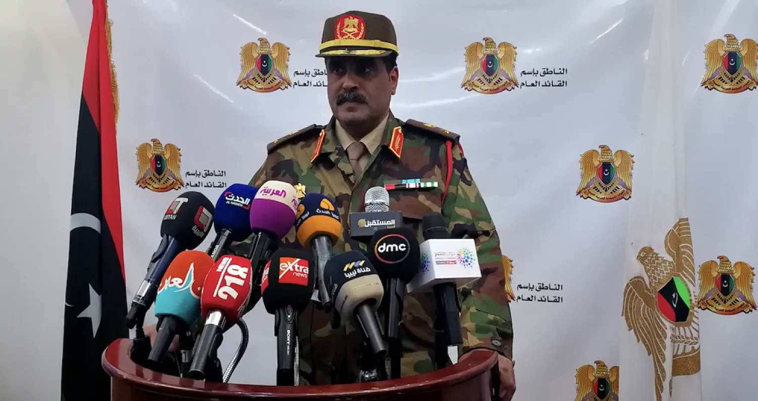 LNA spokesman Ahmed al-Mismari holds a new conference in Benghazi, Libya on April 4, 2019. (AFP)