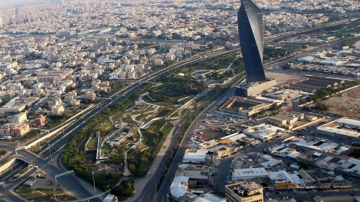 A view of the empty streets in Kuwait City taken from Al Hamra Tower, its tallest commercial building, during a government-imposed curfew to slow the spread of the coronavirus. (AP)